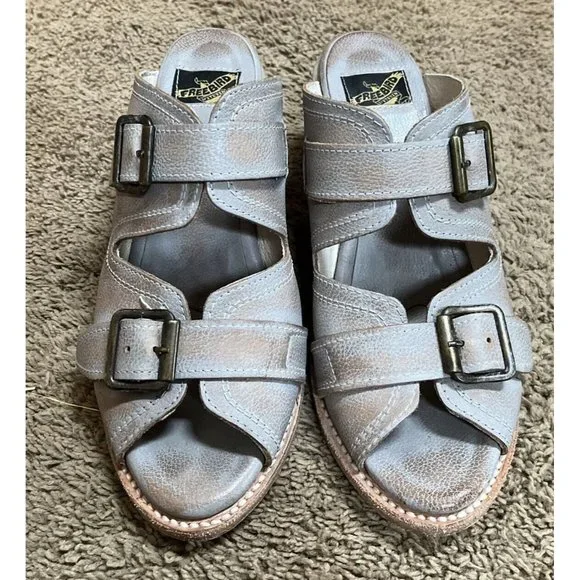 Womens FREEBIRD Caprice sandals size 9 gray distressed boho chunky heel EUC